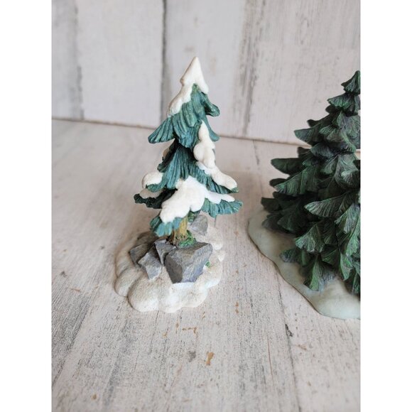 Ceramic village pine tree snow home decor figure set Xmas - Picture 6 of 10